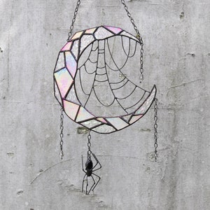 Dreamcatcher Moon with web and spider Gothic decor Halloween Spider web Stained glass Suncatcher Stain glass window hangings