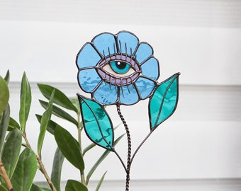 Plant stake Stained glass Flower eyes Gothik Halloween Decor in a flowerpots Garden Decorative plant stake Halloween gifts