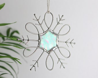 Snowflake stained glass Suncatchers snowflake Home decor Christmas tree decor Handmade The best gift for the holidays