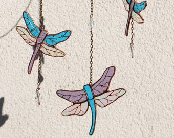 Dreamcatcher Dragonfly Moon Vidrieras Suncatcher Ventana colgante Decoración Pared Arte Madre regalo