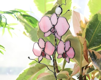 Plant stake Orchid Garden decor Flowerpots Stained glass flowers Decorative plant stake Mother's day gift Gifts for gardeners women