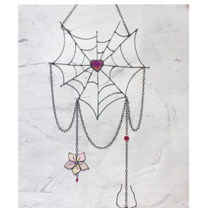 Gothic decor Cobwebs Spider Sakura Dreamcatcher Stained glass Suncatcher Wall art decor Hand made gift Minimalist Halloween decor