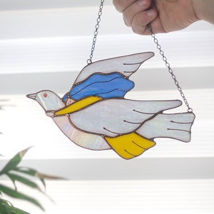 Suncatcher Dove and girl Stained glass Wall hanging decor Cute Home decor Window panel Bird decor Birthday gift idea