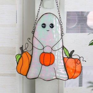 Suncatcher ghost and pumpkin Funny halloween decor Casper the friendly ghost halloween Pumpkin decor Halloween indoor decor Mystical decor