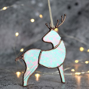 Stained glass deer Iridized glass Suncatchers home decor Beer wall art Christmas tree decor Handmade Christmas gift