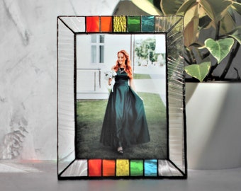 Photo frame stained glass Bright stylish rectangular shape Author's design handmade Photo frame "good mood" Home decor