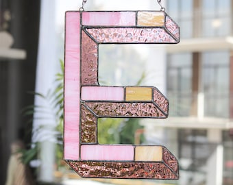 Stained glass letters for home and holiday decor In warm pink purple cream colors Author's design handmade Wall decor Personalize gift