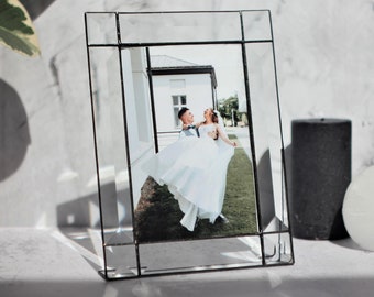 Photo frame faceted stained glass perfect Author's design and handmade home decor Photo 4x6"