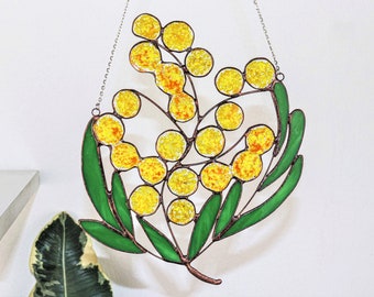 Glasmalerei Mimose Suncatcher Dekor Wand und Fenster Dekor Muttertag Geschenk Idee