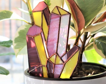 Stained glass crystal decor for garden flowerpots Author's handmade home decor