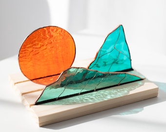Mountains - Stained glass - Sun -Mountain - Blue ridge mountains - Handmade glass - Home decor items -landscape design - Shelf decor