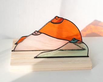 Glasmalerei Berg Dummköpfe Handgemachtes Modernes Dekor Handgemachtes Geschenk Gebirge Glasmalerei Suncatcher Einzigartiges Wohndekor Regal Dekor