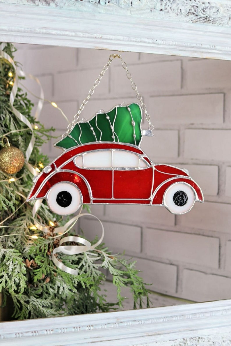Stained Glass Car and Christmas Tree Decor Hand Made Glass - Etsy