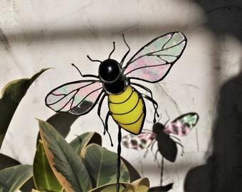 Stained glass bee decor for home flowers and garden author's handmade decor Gift for mothers day