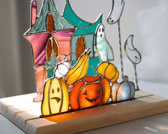 カボチャ ステンドグラス ハロウィンおばけ ゴーストとカボチャの