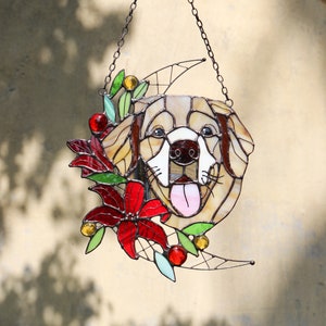 Aangepaste huisdierenportret Hond Kat Gebrandschilderd glas Suncatcher Decor muur en raamdecoratie Gepersonaliseerd cadeau-idee Op maat gemaakt portret van foto afbeelding 4