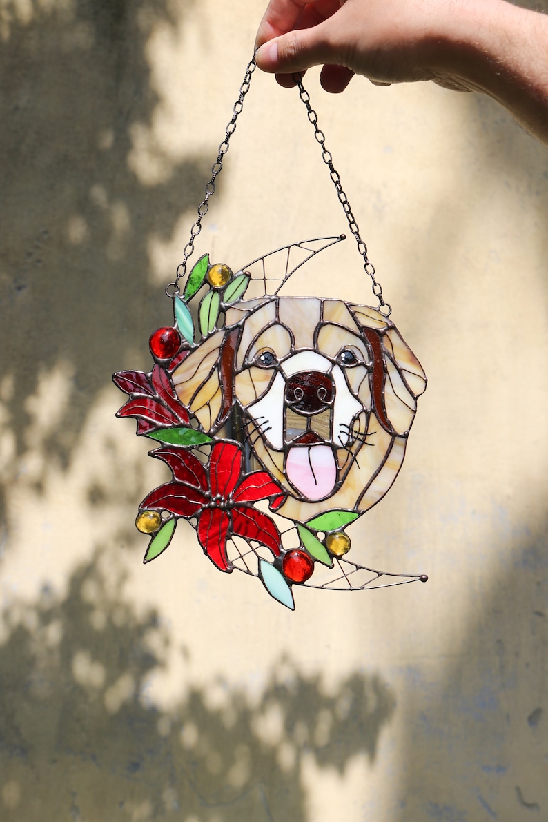 Aangepaste huisdierenportret Hond Kat Gebrandschilderd glas Suncatcher Decor muur en raamdecoratie Gepersonaliseerd cadeau-idee Op maat gemaakt portret van foto afbeelding 4