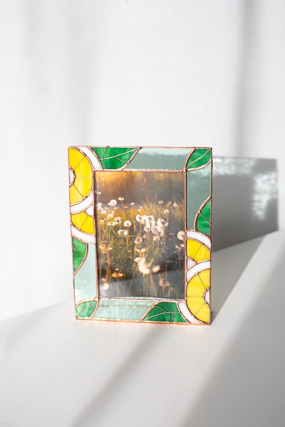 Photo frame Stained glass 4x6 picture frame Photo gifts Picture frames Stained glass art Shelf decor Unique gift Home decor items Glass art