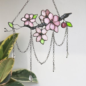 サンキャッチャー 桜 ピンク ステンドグラスアート 桜 パティオ装飾 友人、妻、母への贈り物 サンキャッチャー ガーデン装飾 ガラスの花