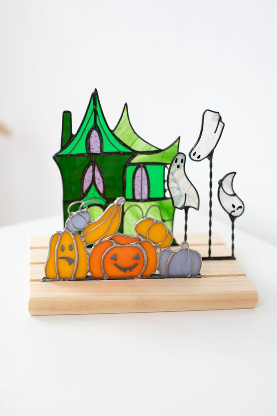 ステンドグラス　ハロウィンの屋台 ステンドグラス - お化け屋敷 - 幽霊 - カボチャ - ハロウィンの装飾