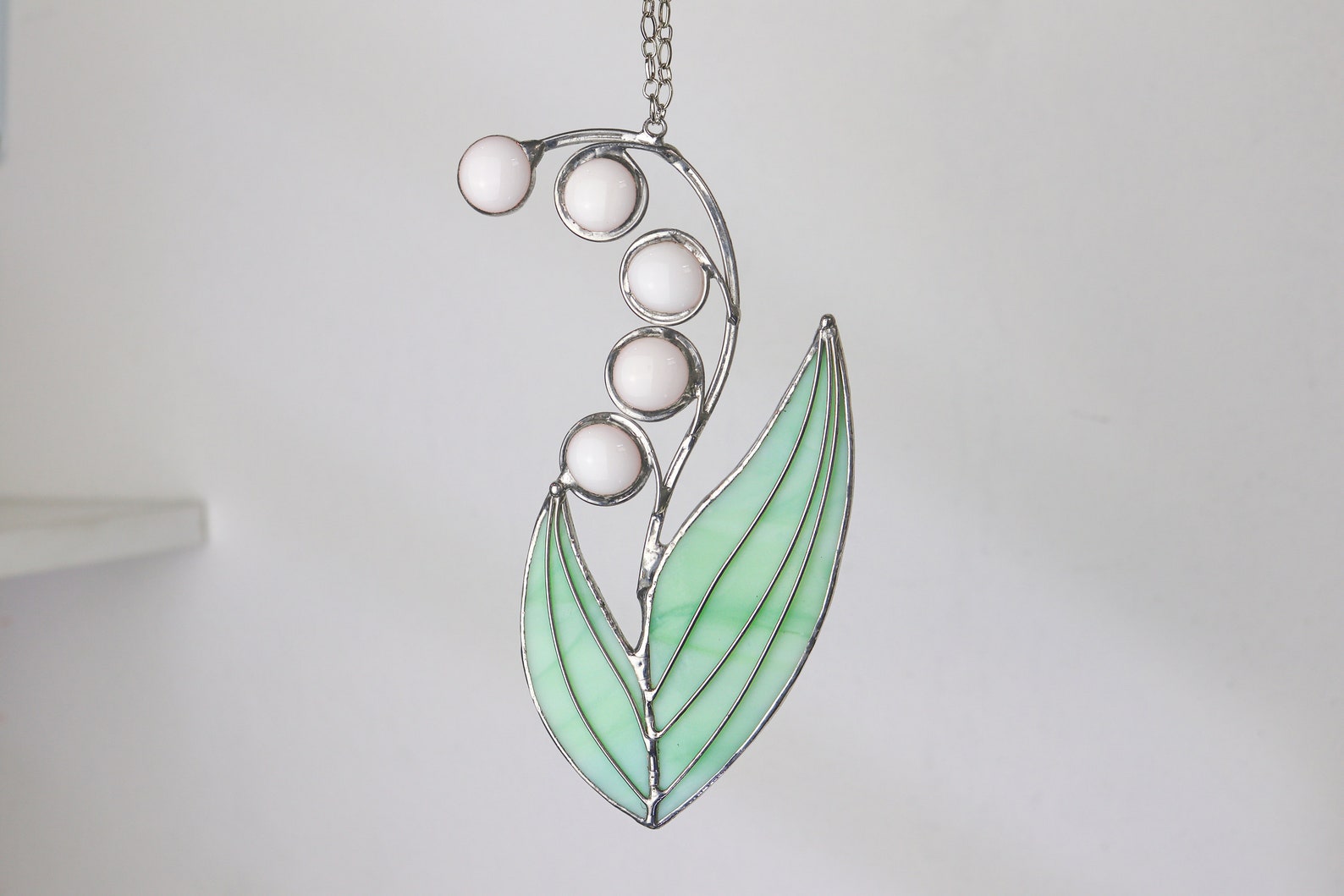 thumbnail image 2 of Lily Of The Valley Stained Glass Suncatcher Wildflowers Window Panel 2 of 10