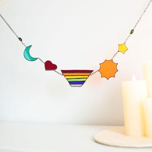 Suncatcher Rainbow Trapezoid Stained Glass Suncatcher Sun Moon Star Heart Stained Glass Handmade home lgbt Wall hanging Glass art
