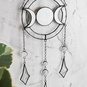 Dreamcatcher moon phases stained glass Suncatcher Wall decor for room Hand made gift image 8