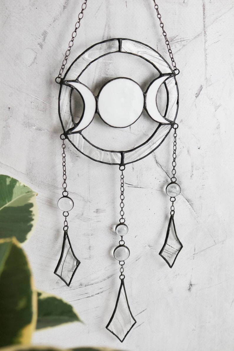 Dreamcatcher fases lunares vidrieras Suncatcher Decoración de pared para habitación Regalo hecho a mano imagen 8