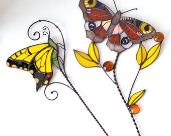 Plant stake Butterfly Suncatcher Stained Glass Butterflies Sun catchers Handmade gift Hanging decor Unique gift