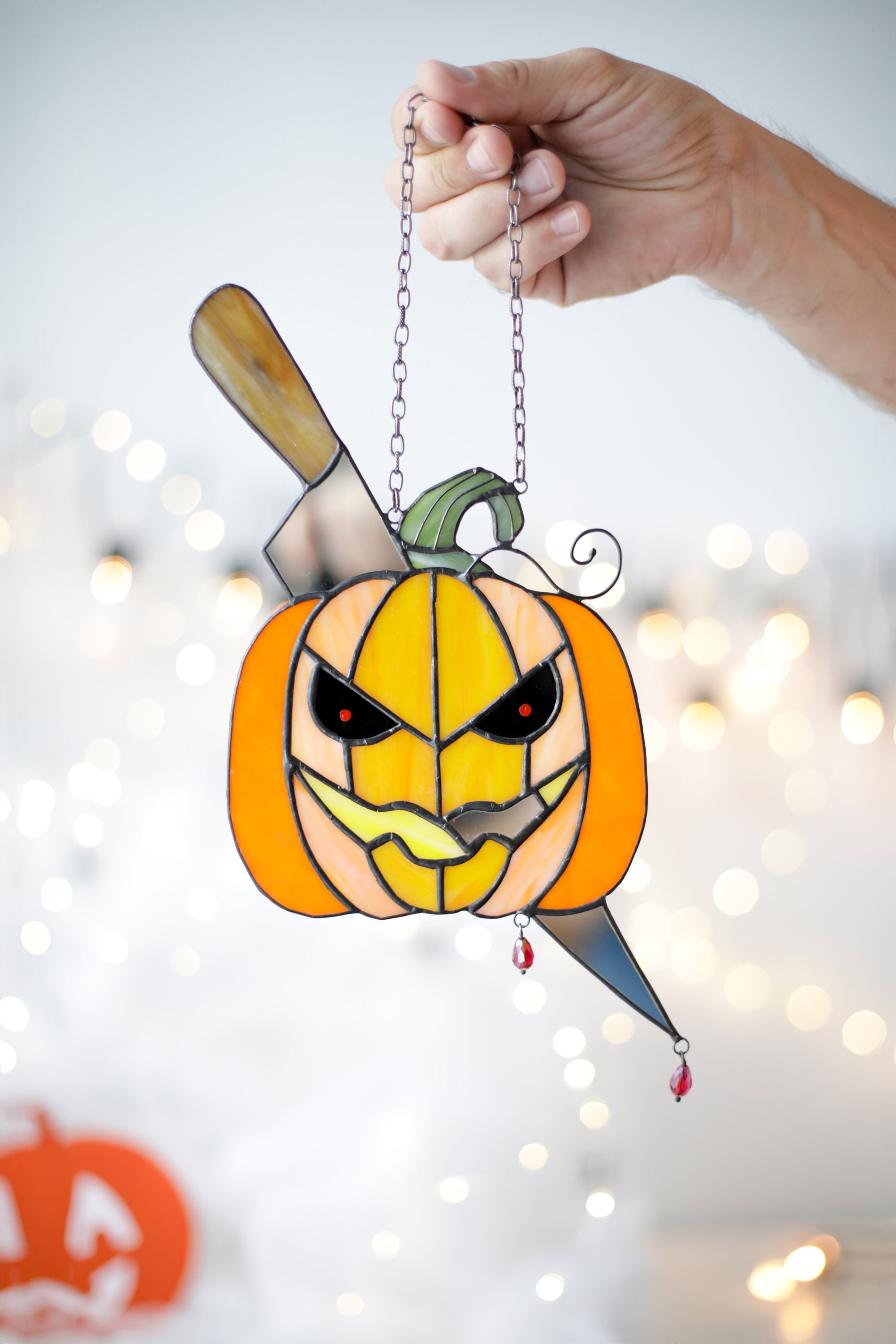 Sun catcher Halloween pumpkin Stained glass window hangings Outdoor halloween decorations Halloween gift Suncatcher Halloween home decor