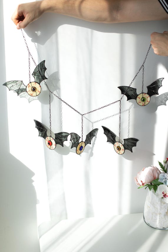 Halloween Suncatcher Eyes Bat Wings Stained glass art Best friend gift Gothic decor Halloween gifts Colorful wall art