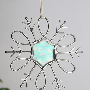 Snowflake stained glass Suncatchers snowflake Home decor Christmas tree decor Handmade The best gift for the holidays image 2