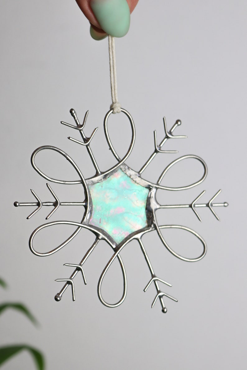 Snowflake stained glass Suncatchers snowflake Home decor Christmas tree decor Handmade The best gift for the holidays image 2