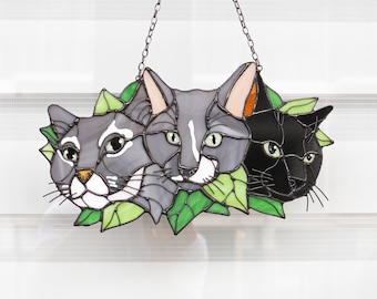 Custom Pet portrait from photo Cats and Dogs Memorial Suncatcher Stained glass Animals Personalized gift idea Cat memorial gift personalized