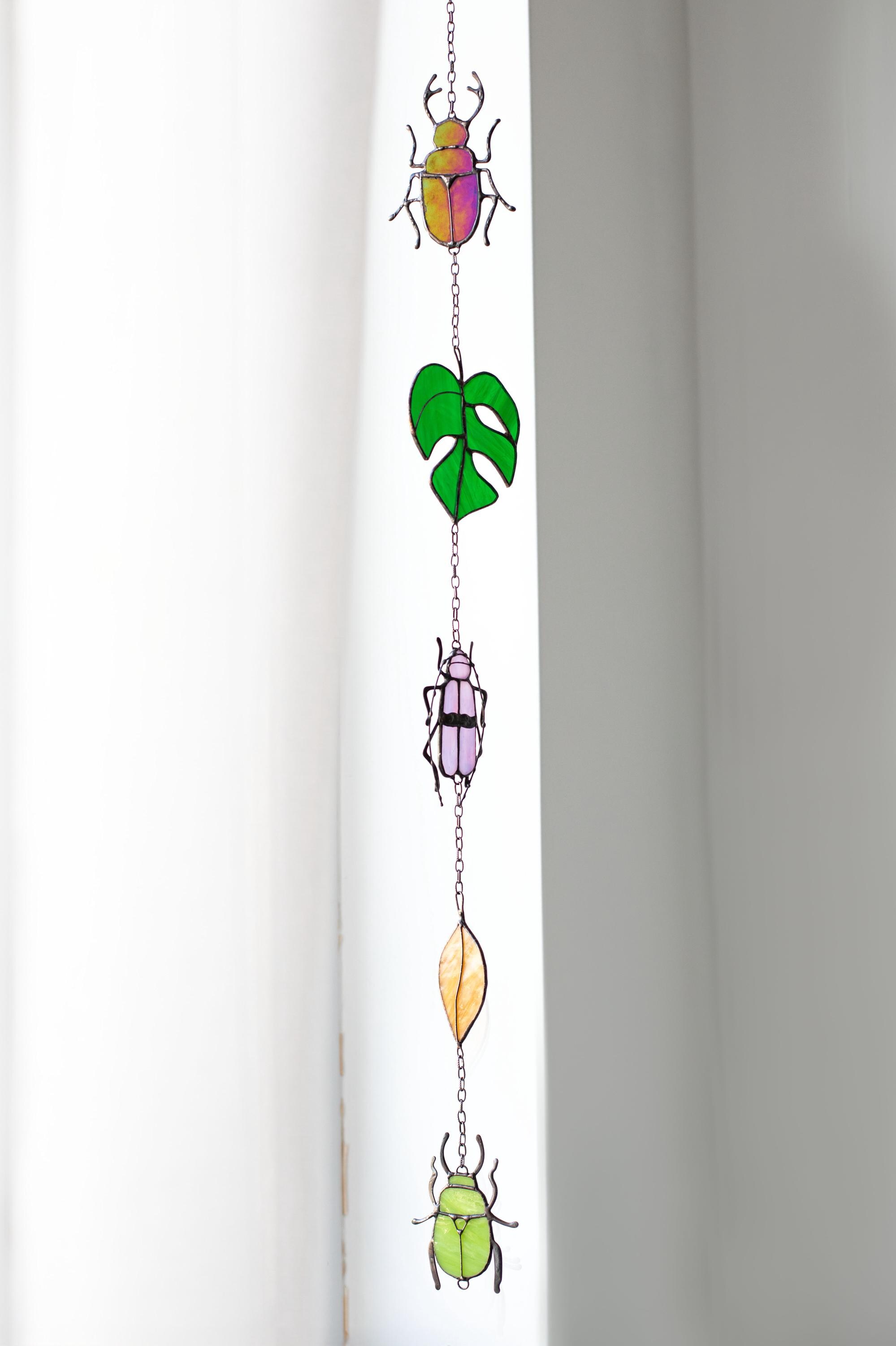 Stained Glass Window Hangings Beetle Bugs Leaf Monstera Sun Catcher Sun ...