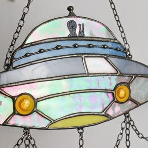 Dreamcatcher UFO Stained glass decor Suncatcher UFO Window panel Wall decor for a room UFO Art Cosmos art Unique decor image 3