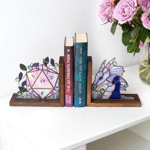 Dragon bookends Stained Glass Book ends Unique bookends Home decoration Sun catcher Handmade Stained glass art Shelf decor image 8