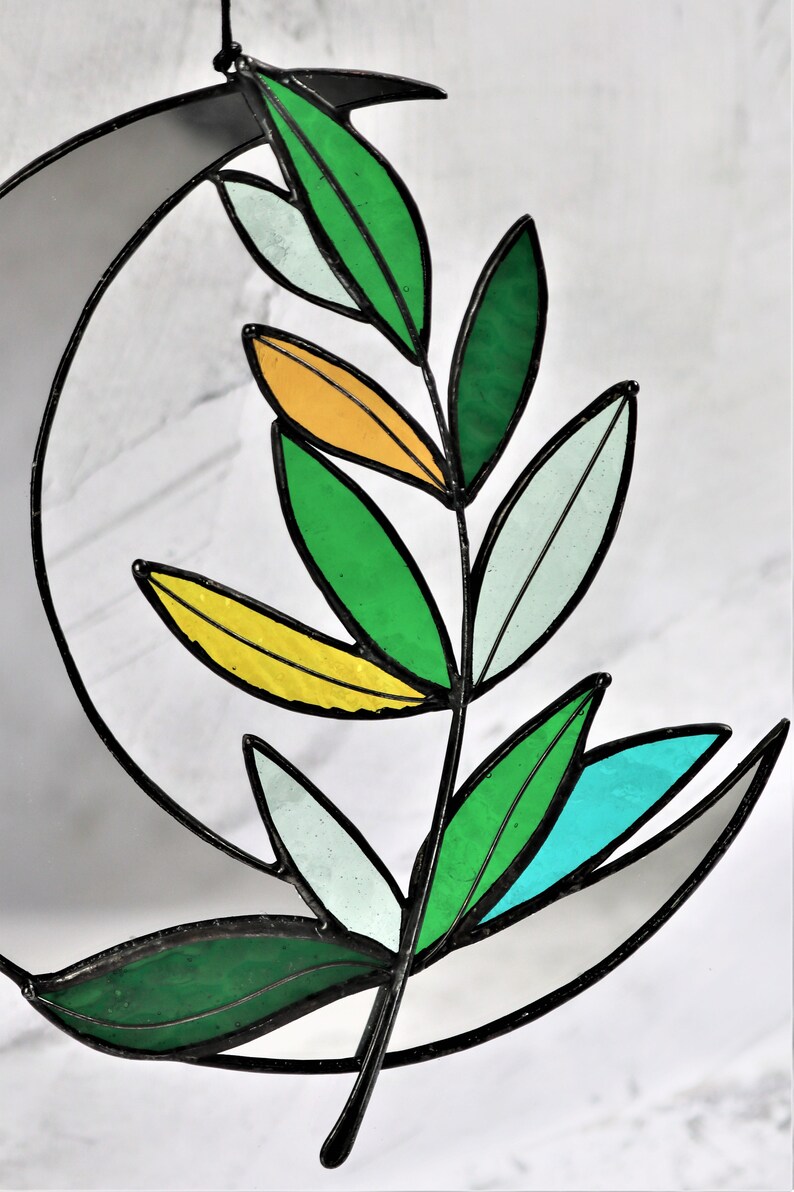 Morror Crescent Moon Wall Decor Stained Glass Moon Room Decor Etsy