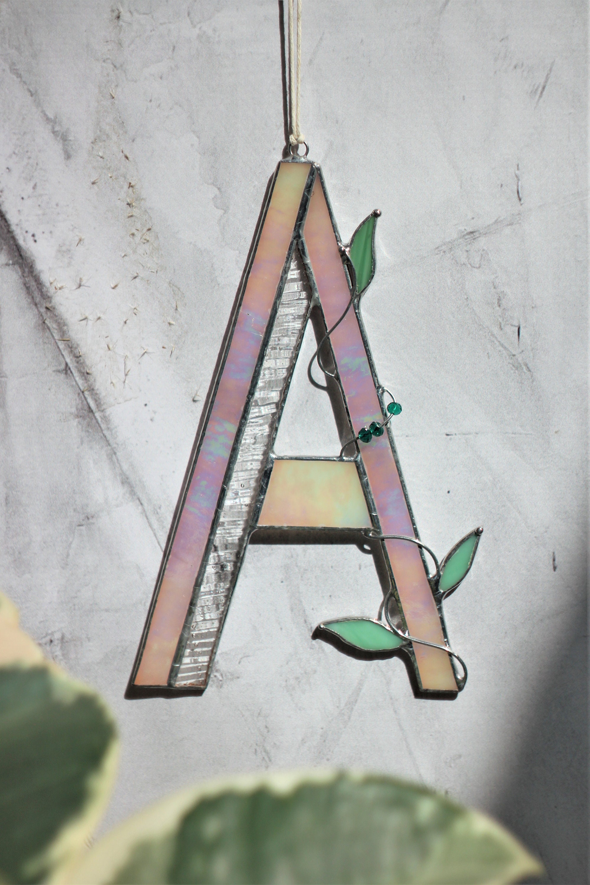 Stained glass letters custom Pink with leaves Author&rsquo;s | Etsy