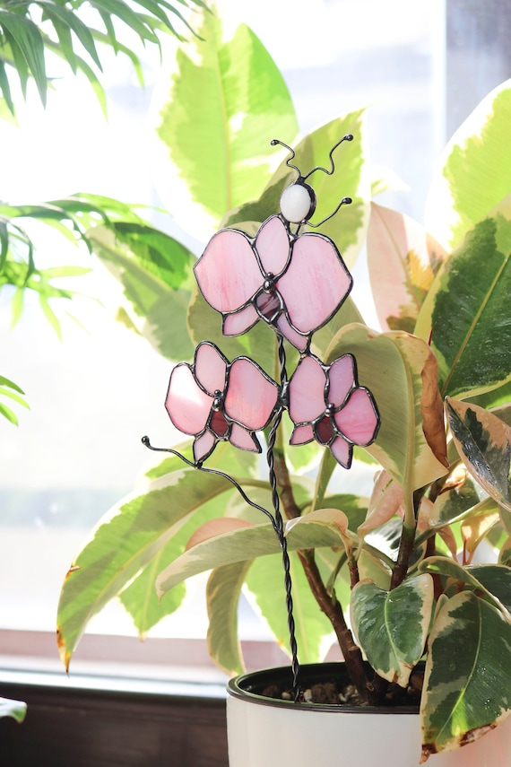 Plant stake Orchid Garden decor Flowerpots Stained glass flowers Decorative plant stake Mother's day gift Gifts for gardeners women