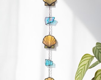 Suncatcher Conchas Cristais Decoração de vitral Presente exclusivo Decoração para pendurar Decoração costeira Suncatcher Decoração para casa de praia Decoração para áreas externas