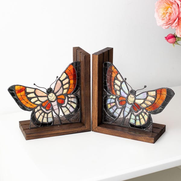 Suportes para livros em vitral com borboletas, cantinho de leitura exclusivo, decoração para casa, apanhador de sol, presentes artesanais para leitores, presente para o Dia das Mães