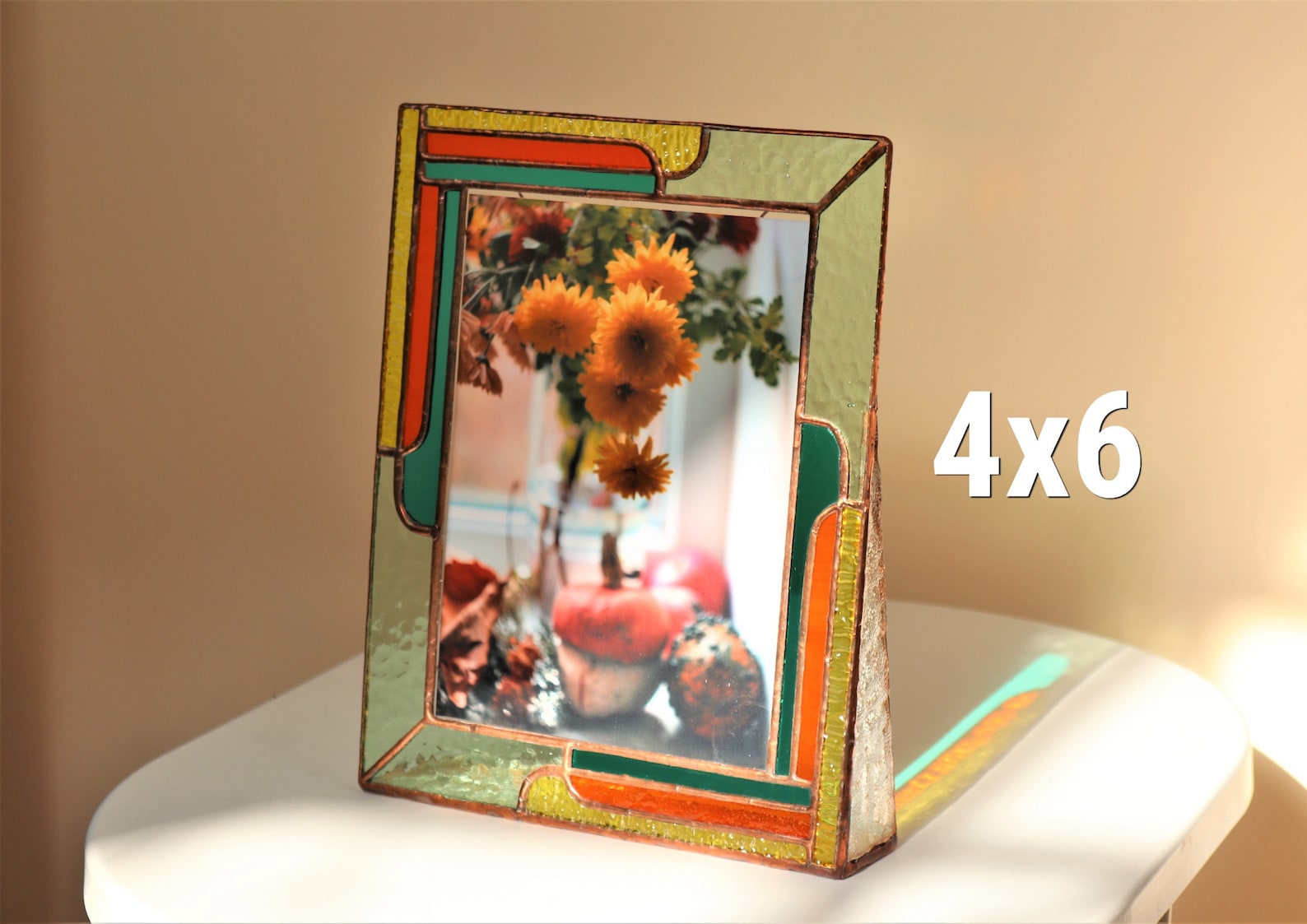 Photo frame stained glass Bright stylish rectangular shape Author's design handmade Photo frame "good mood" Home decor Mothers day gift idea - 4 x 6 in.