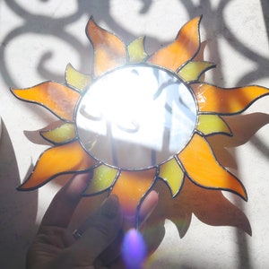 Stained glass sun mirror Room decor Author's handmade home decor Mirror sun Stain glass moon decor Wall art decor image 5