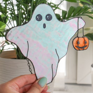 Funny halloween decor Suncatcher ghost Casper the friendly ghost halloween Halloween indoor decor Halloween kitchen art Mystical decor Ghost one pumpkin