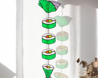 Suncatcher Fish Handmade Stained glass art Stained glass window Gift for friend Japanese decor Unique wall art