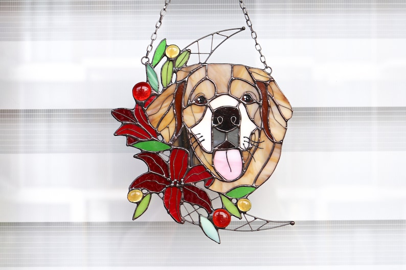 Aangepaste huisdierenportret Hond Kat Gebrandschilderd glas Suncatcher Decor muur en raamdecoratie Gepersonaliseerd cadeau-idee Op maat gemaakt portret van foto afbeelding 2