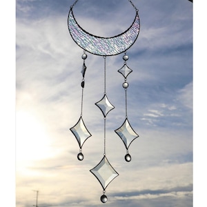 Dreamcatcher Moon with stars from facets Moon decor Stained glass Hanging Wall decor for home Hand made gift Mothers day gift