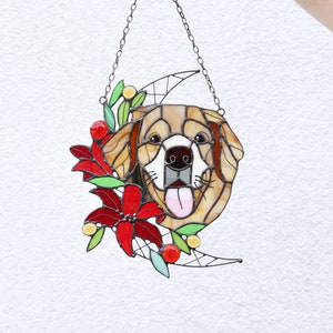 Aangepaste huisdierenportret Hond Kat Gebrandschilderd glas Suncatcher Decor muur en raamdecoratie Gepersonaliseerd cadeau-idee Op maat gemaakt portret van foto afbeelding 3