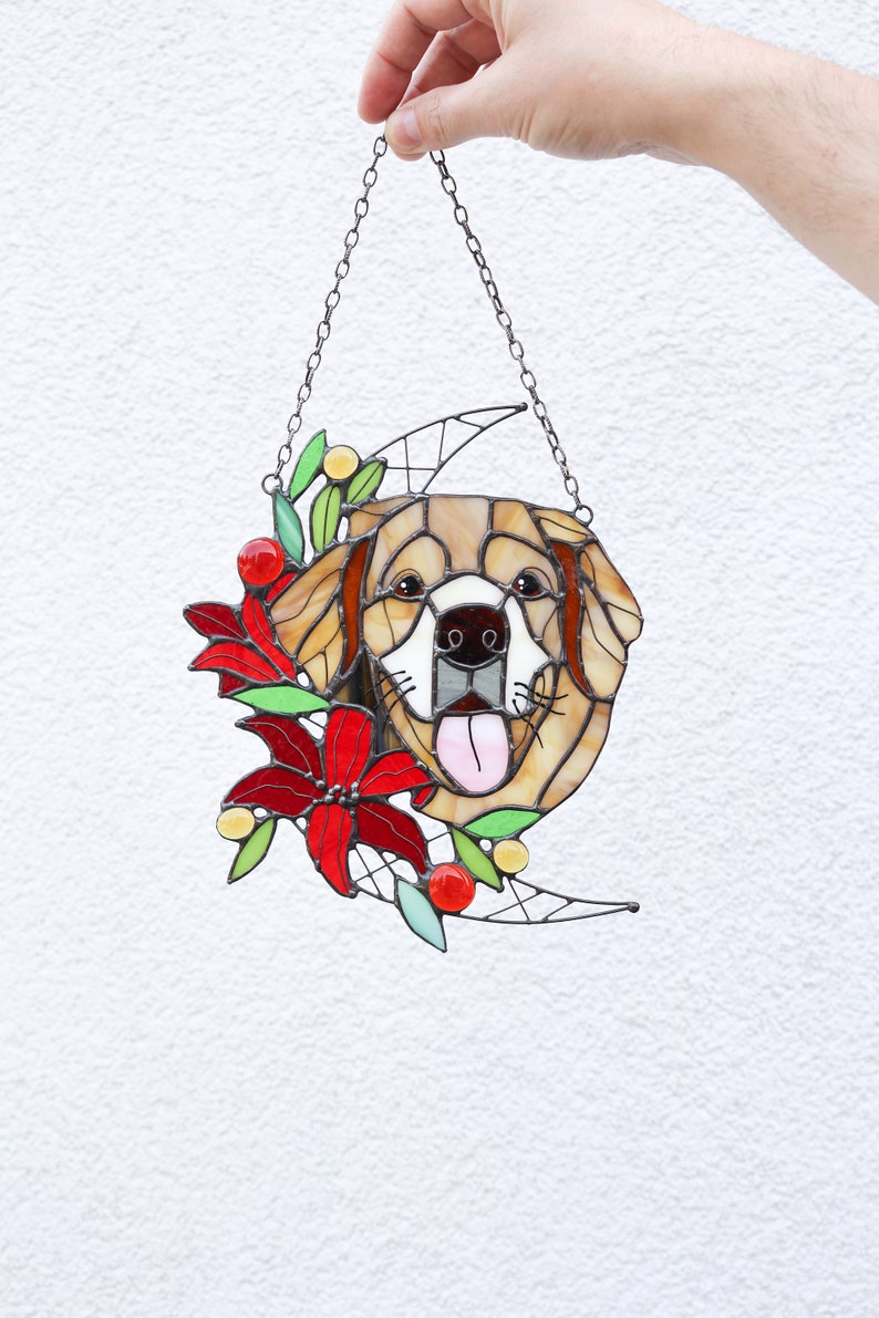 Aangepaste huisdierenportret Hond Kat Gebrandschilderd glas Suncatcher Decor muur en raamdecoratie Gepersonaliseerd cadeau-idee Op maat gemaakt portret van foto afbeelding 3